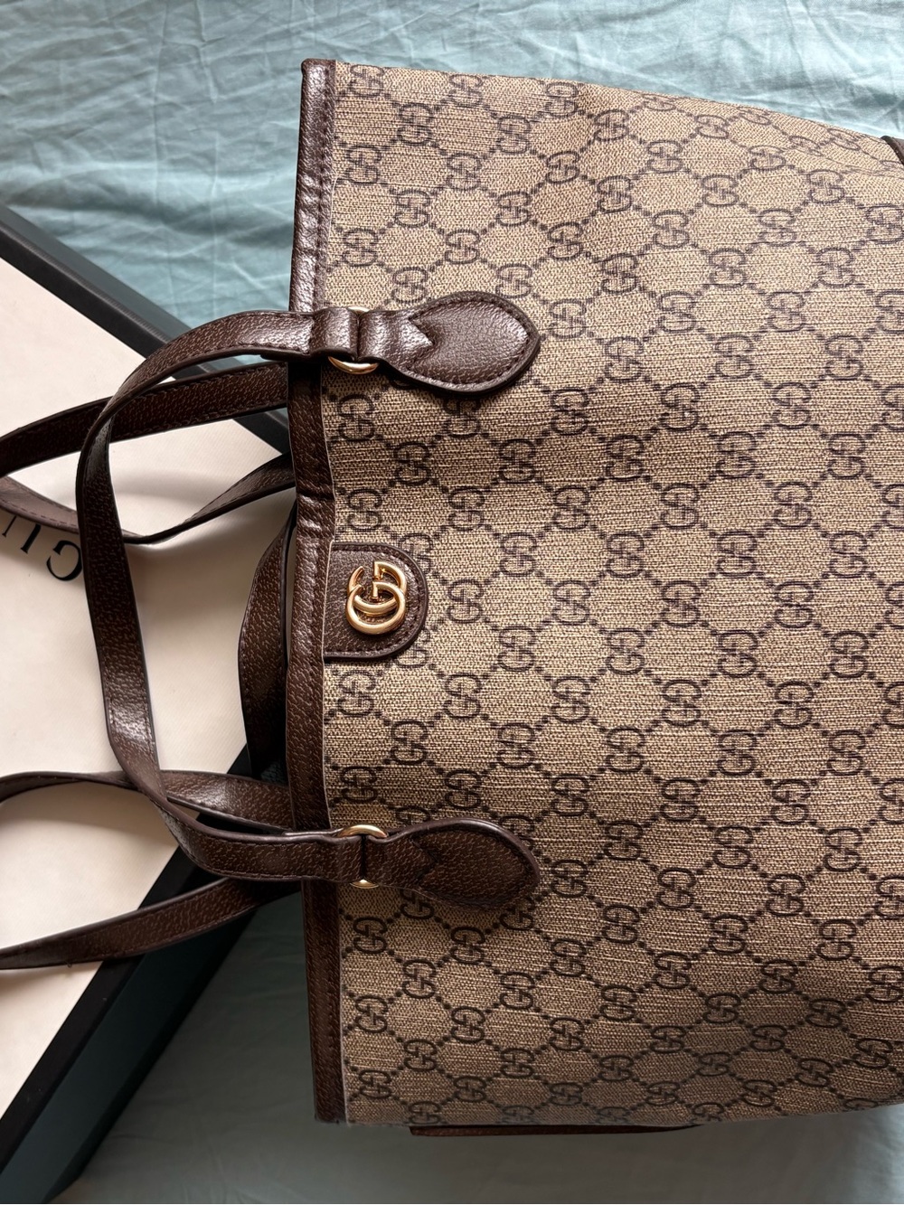Gucci Brown GG Monogram Canvas Tote with Dark Brown Leather Trim - Picture 3 of 14